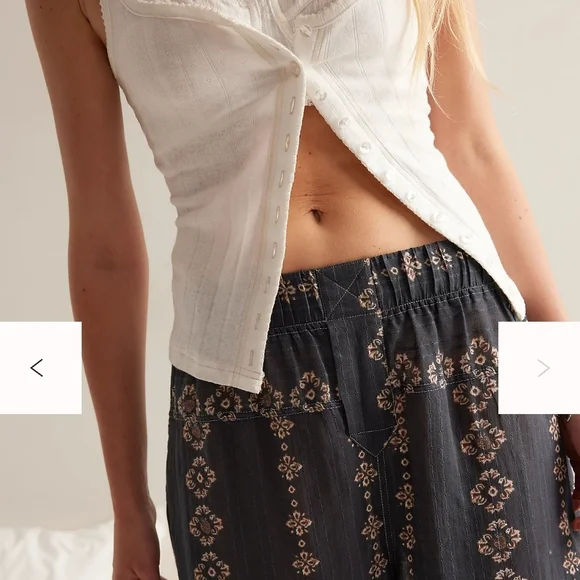 NWT Free People Come Over Printed Pants Charcoal Combo XS - Picture 3 of 10